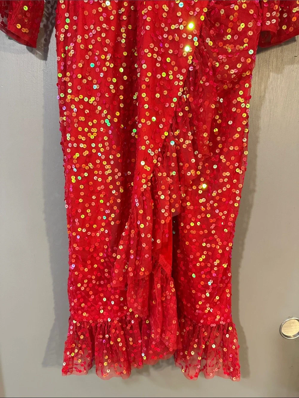 ASOS Red Sequin Midi Dress Size 6 Holiday Party Cocktail Wrap Style - Picture 5 of 10